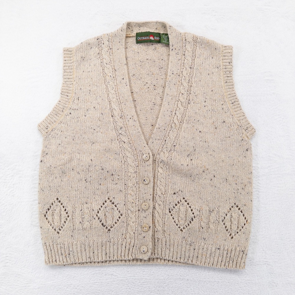 Outback Red Womens Sweater Vest Small Beige Marl Cable Pointelle Cottage Folk